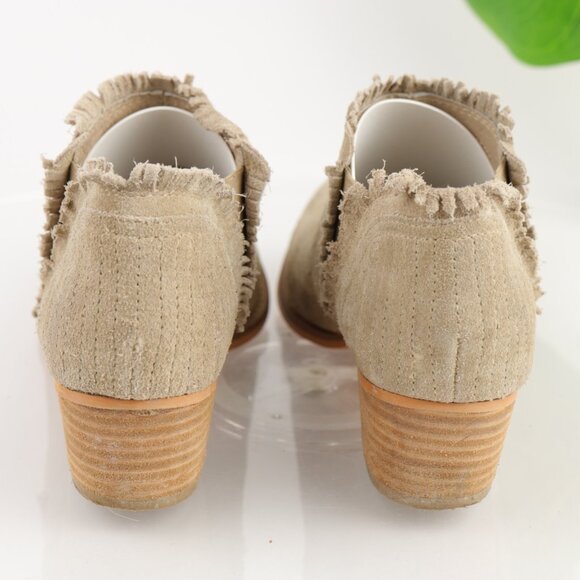 Rebels Womens Chlesea Boot Size 10 Tan Beige Suede Fringe Trim Block Heel - Picture 4 of 11
